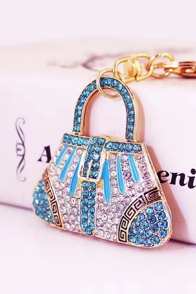 Kristal Taşlı Çanta Anahtarlık Mavi No.1 - Resim 11