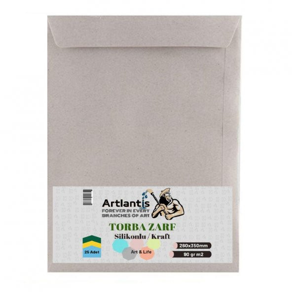 Torba Zarf 26x35 Cm Kraft 90 Gr Silikonlu 25li 1 Paket Artlantis 260*350 Mm Torba Zarf Kraft 25 li 1 Paket