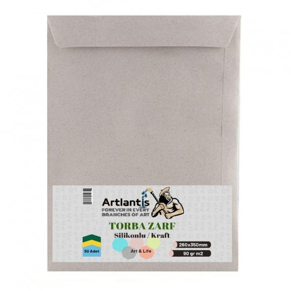 Torba Zarf 26x35 Cm Kraft 90 Gr Silikonlu 50li 1 Paket Artlantis 260*350 Mm Torba Zarf Kraft 50 li 1 Paket