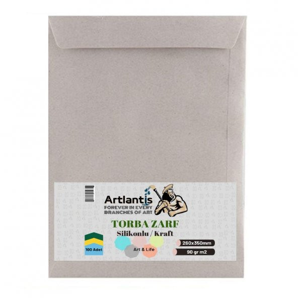 Torba Zarf 26x35 Cm Kraft 90 Gr Silikonlu 100lü 1 Paket Artlantis 260*350 Mm Torba Zarf Kraft 100 lü 1 Paket - 1