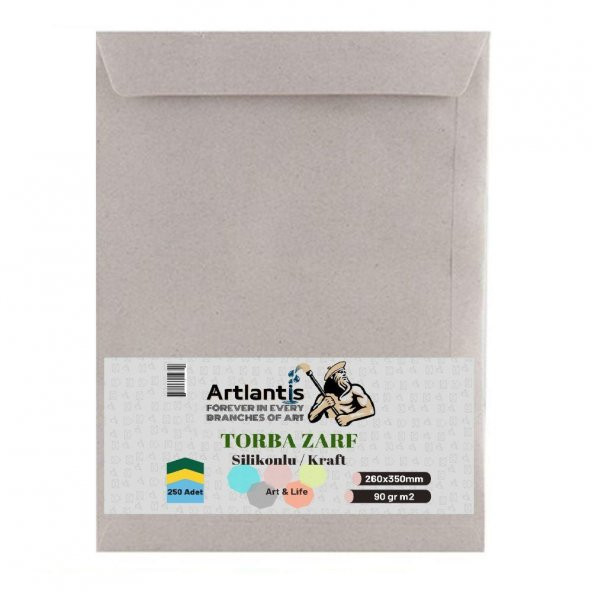 Torba Zarf 26x35 Cm Kraft 90 Gr Silikonlu 250li 1 Paket Artlantis 260*350 Mm Torba Zarf Kraft 250 li 1 Paket