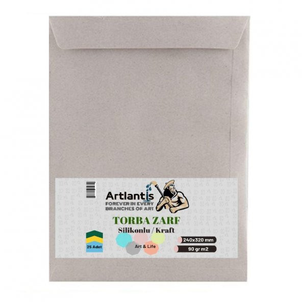 Torba Zarf 24x32 Cm Kraft 90 Gr Silikonlu 25li 1 Paket Artlantis 240*320 Mm Torba Zarf Kraft 25 li 1 Paket