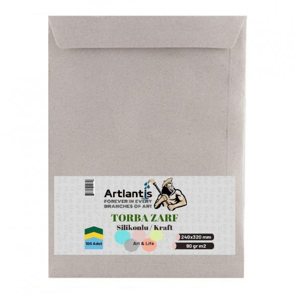 Torba Zarf 24x32 Cm Kraft 90 Gr Silikonlu 100li 1 Paket Artlantis 240*320 Mm Torba Zarf Kraft 100 li 1 Paket