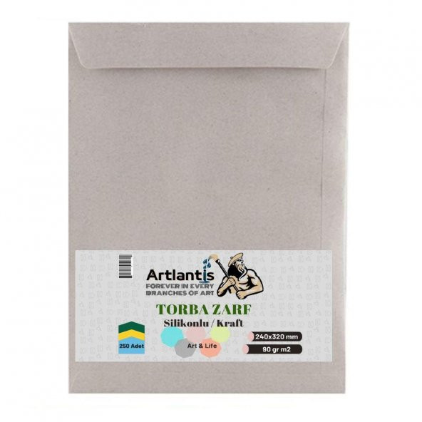 Torba Zarf 24x32 Cm Kraft 90 Gr Silikonlu 250li 1 Paket Artlantis 240*320 Mm Torba Zarf Kraft 250 li 1 Paket