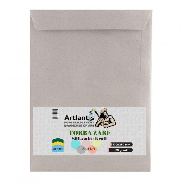Torba Zarf 17x25 Cm Kraft 90 Gr Silikonlu 25li 1 Paket Artlantis 170*250 Mm Torba Zarf Kraft 25 li 1 Paket