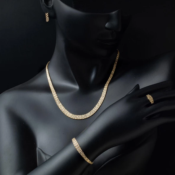 Taşsız 14 Ayar Altın Düğün Takı Seti - 2