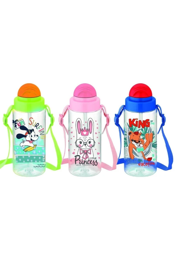 Gıpta Fun Tritan Desenli Pipetli Matara 500 Ml (Karışık Renk 1 Adet)