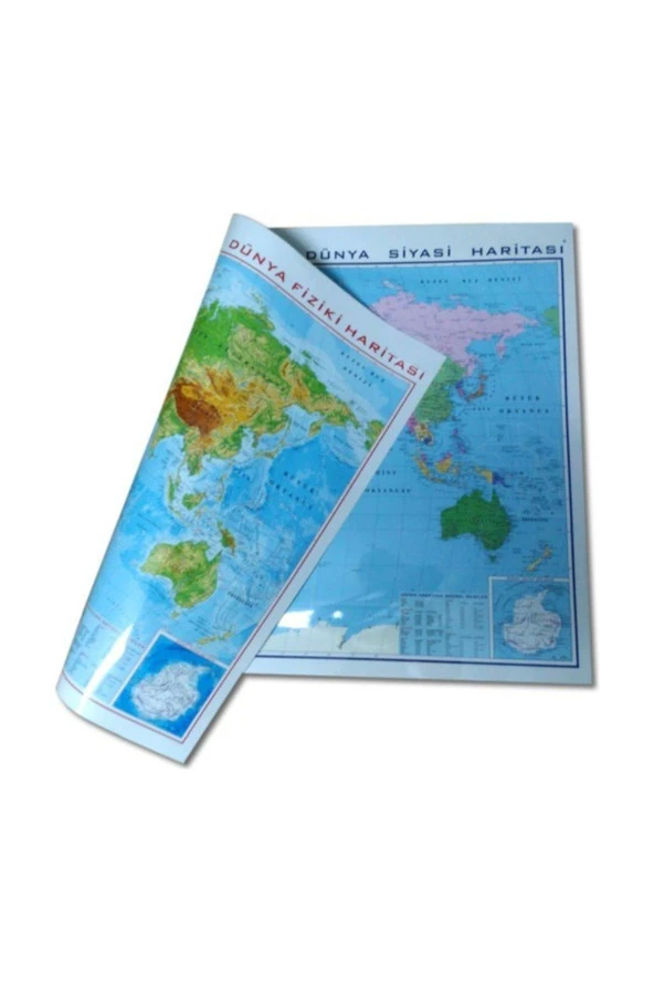 Gürbüz Dünya Fiziki + Siyasi Dünya Haritası 35 x 50 Cm Çift Taraflı Yeni