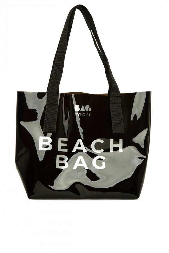 Bagmori Siyah Beach Bag Baskılı Şeffaf Plaj Çantası