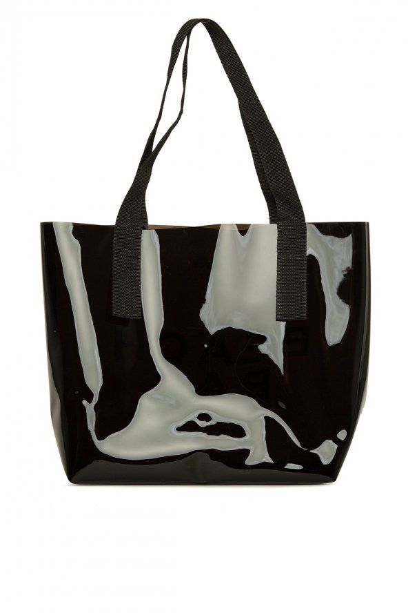 Bagmori Siyah Beach Bag Baskılı Şeffaf Plaj Çantası - 3