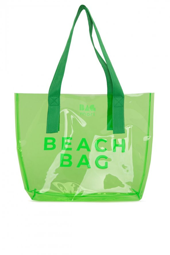 Bagmori Yeşil Beach Bag Baskılı Şeffaf Plaj Çantası