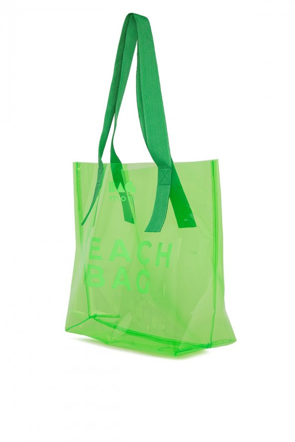 Bagmori Yeşil Beach Bag Baskılı Şeffaf Plaj Çantası - 2