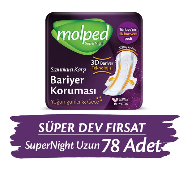 MOLPED SÜPERNİGHT HİJYENİK PED UZUN SÜPER AVANTAJ PAKETİ 78 ADET