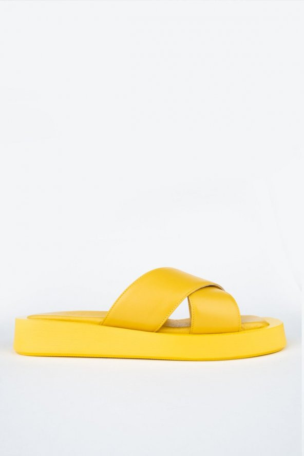 Sarı Hakiki Deri Anatomik Günlük Terlik - Vulap - 2