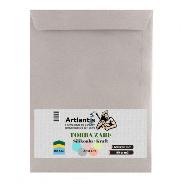 Torba Zarf 17x25 Cm Kraft 90 Gr Silikonlu 250li 1 Paket Artlantis 170*250 Mm Torba Zarf Kraft 250 li 1 Paket