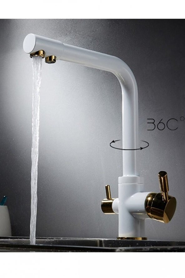 Mutfak Evye Bataryası Dual Flow Su Arıtma Çıkışlı Beyaz/gold ürün görseli 1