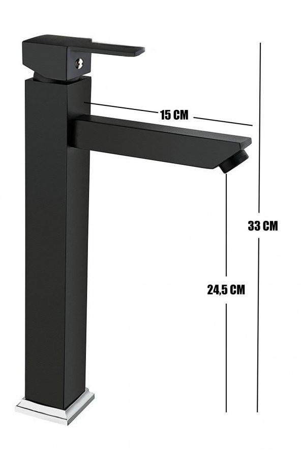Kare Aç Kapa Çanak Tipi Uzun Yüksek Lavabo Bataryası Siyah - 2