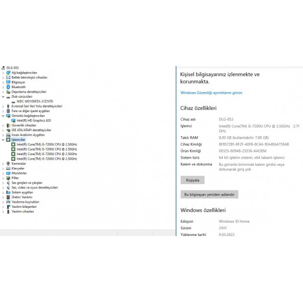 Acer Aspire 3 A315 İKİNCİ EL i5 7200U 8GB 1TB HDD 15.6" HD - 10