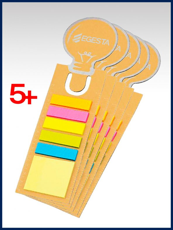 5 Adet Egesta Geri Dönüşümlü Renkli Post-it Kitap Ayracı - Kraft
