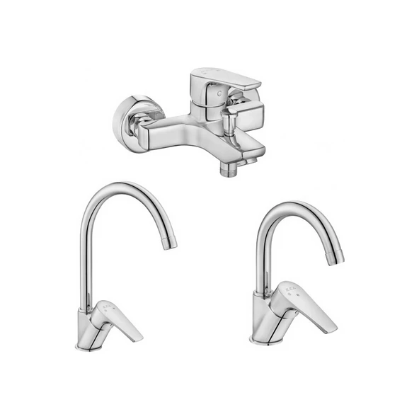 Eca Niobe 3'lü Set 20 Yıl Garantili (kuğu Lavabo Batarya , Banyo Batarya , Mutfak Evye Batarya) - 2