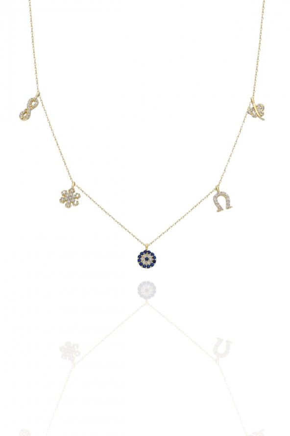 14 Ayar Altın Üst Kalite Nazar Şans Kolyesi Günlük Kolye - Resim 2