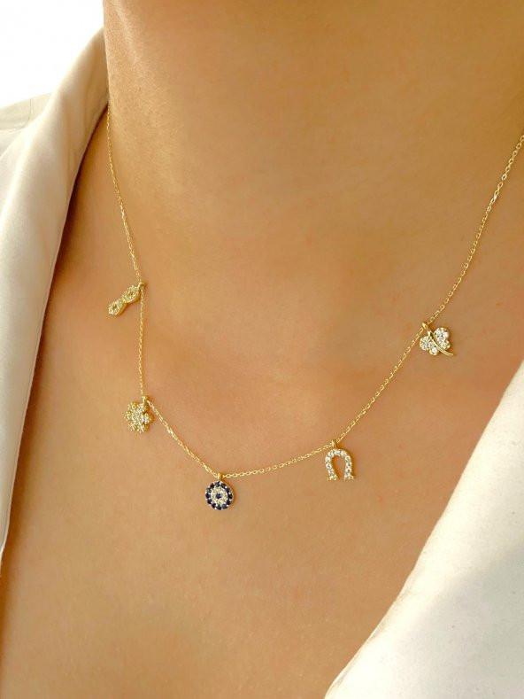 14 Ayar Altın Üst Kalite Nazar Şans Kolyesi Günlük Kolye - Resim 3