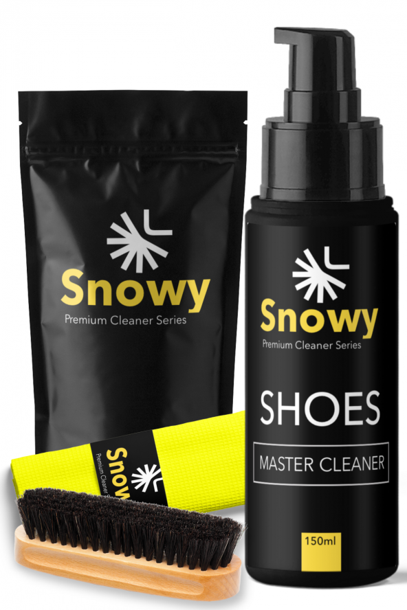 Snowy Shoes Master Cleaner Fırça Temizleme Spreyi Finish Bezi Ayakkabı Temizleme 3 Lü Süper Set