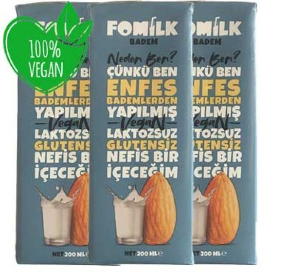 Fomilk Vegan Badem Sütü 1 Lt X 3 Adet