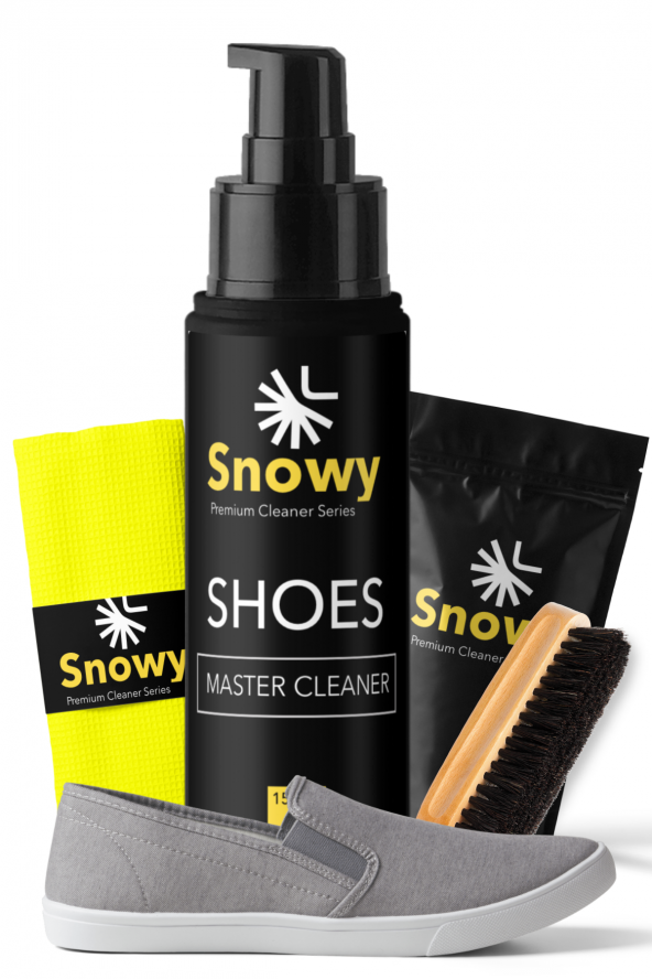Snowy Shoes Master Cleaner Temizleme Spreyi & Fırçası & Finish Bezi Ayakkabı Temizleme 3Lü Set