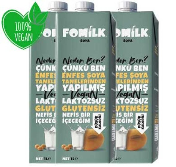 Fomilk Vegan Soya Sütü 1 Lt X 3 Adet