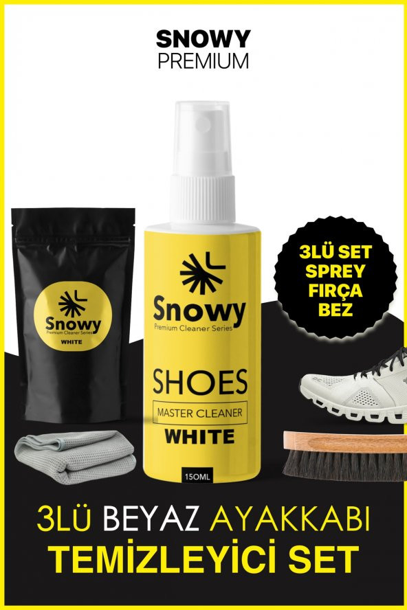 Beyaz Spor Ayakkabı Leke Temizleyici Ve Genel Bakım Üçlü Seti Fırça + Bez 150 Ml Özel Jel