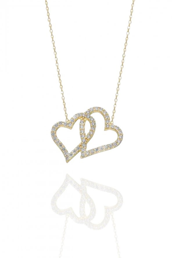 14 Ayar Altın İki Kalp Kolye - Resim 2