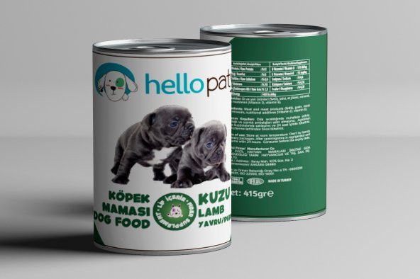 24 Adet 415 Gr Yavru Kuzu Etli Mama 24lü Yaş Konserve Köpek Maması 24-ADET-HELLO-PATY-KÖPEK-KUZU