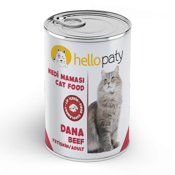 Hello Paty Kedi Maması Dana Etli ( 24 Lü 415 Gr ) Yaş Mama Konserve Tahılsız 100 Hayvansal ürün