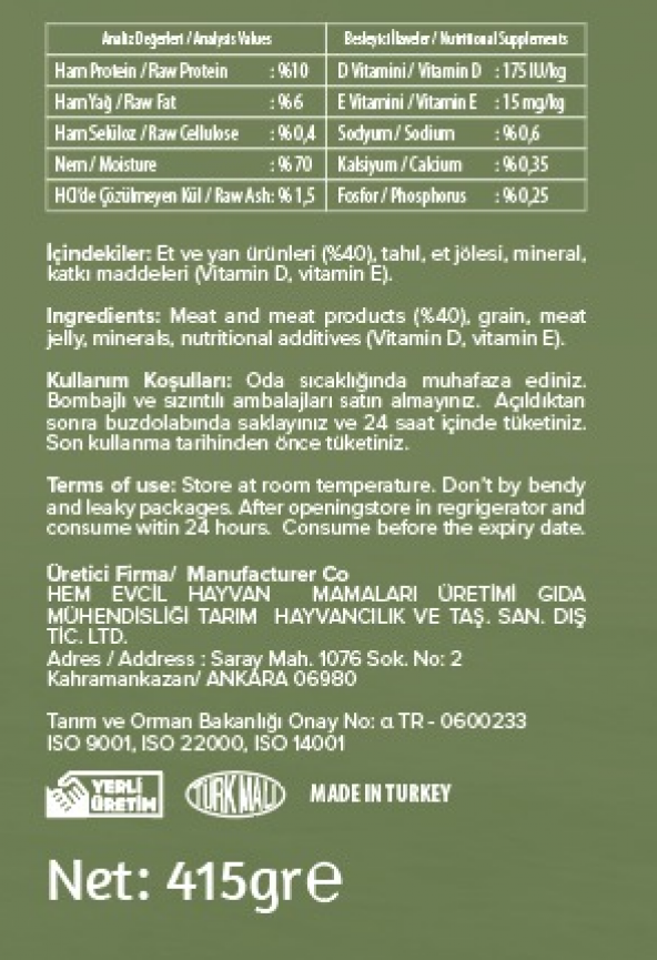 Hello Patty Yaş Mama Konseve Kuzu Etli Pate Köpek Maması 415gr ( 24 Adet ) - 3