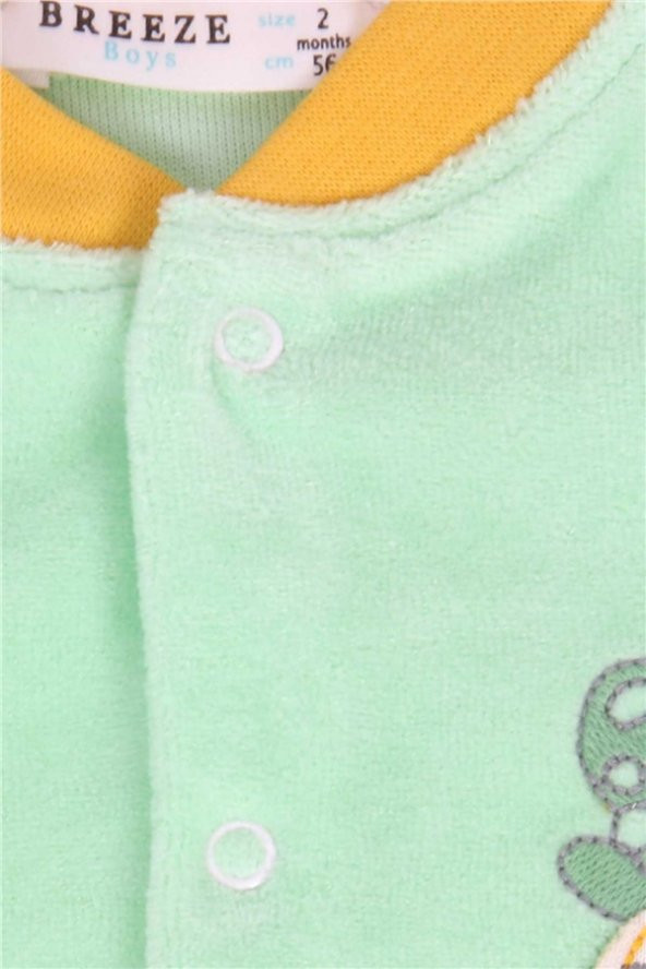 Erkek Bebek Zıbınlı 3 Lü Takım Nakışlı Su Yeşili (0-3-9 Ay)