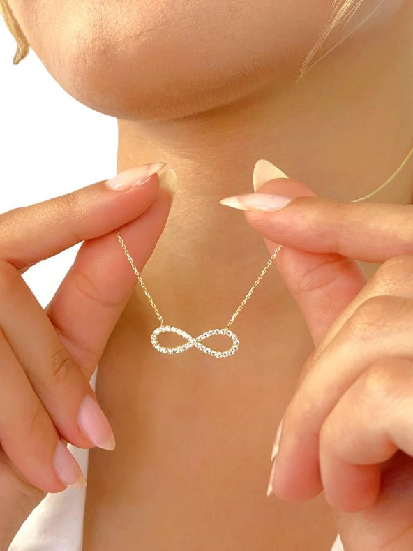 14 Ayar Altın Taşlı Sonsuzluk Kolye - Resim 2