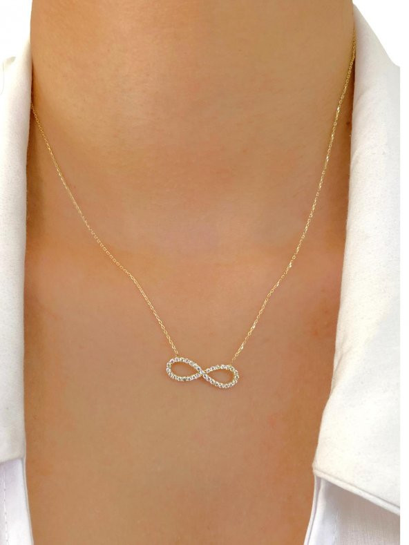 14 Ayar Altın Taşlı Sonsuzluk Kolye - Resim 3