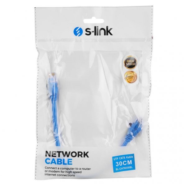S-link SL-CAT6030BL 30cm Mavi Utp CAT6 Kablo - 2