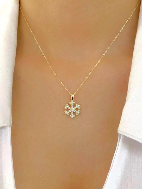 14 Ayar Altın Klasik Kar Tanesi Kolye - Resim 3
