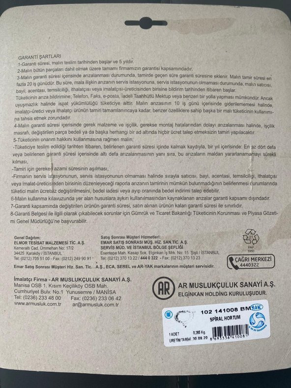 AR BLİSTERLİ DUŞ SPİRALİ 150 CM - 2