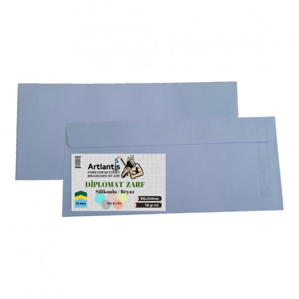 Diplomat Zarf 10.5x24 Cm Beyaz 90 Gr Silikonlu 25li 1 Paket Artlantis 105*240 Mm Para Zarfı Beyaz 25 li 1 Paket