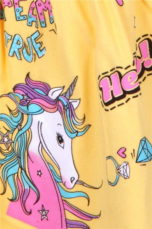 Kız Çocuk Elbise Unicorn Baskılı Sarı Mood (3-6 Yaş) - 4