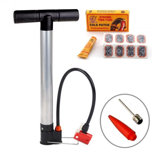 Bisiklet Motosiklet Pompa Lastik Hava Şişirme Pompası + 48 Yama Top Iğnesi + Bot Şişirme Aparatı - 2