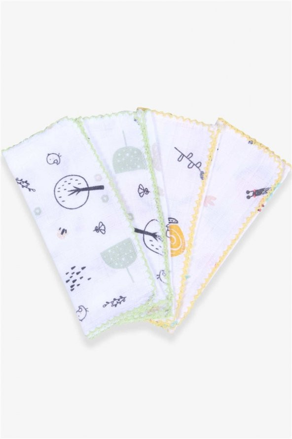 Bebek Müslin Mendil Desenli Karışık Renk Mood (18 X 30 Cm)