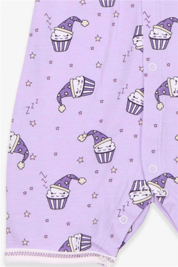 Kız Bebek Şort Tulum Uykucu Kek Desenli Eflatun Modi (0-3 Ay-9 Ay) - 3