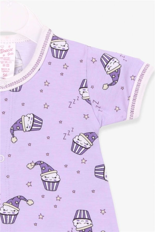 Kız Bebek Şort Tulum Uykucu Kek Desenli Eflatun Modi (0-3 Ay-9 Ay) - 4