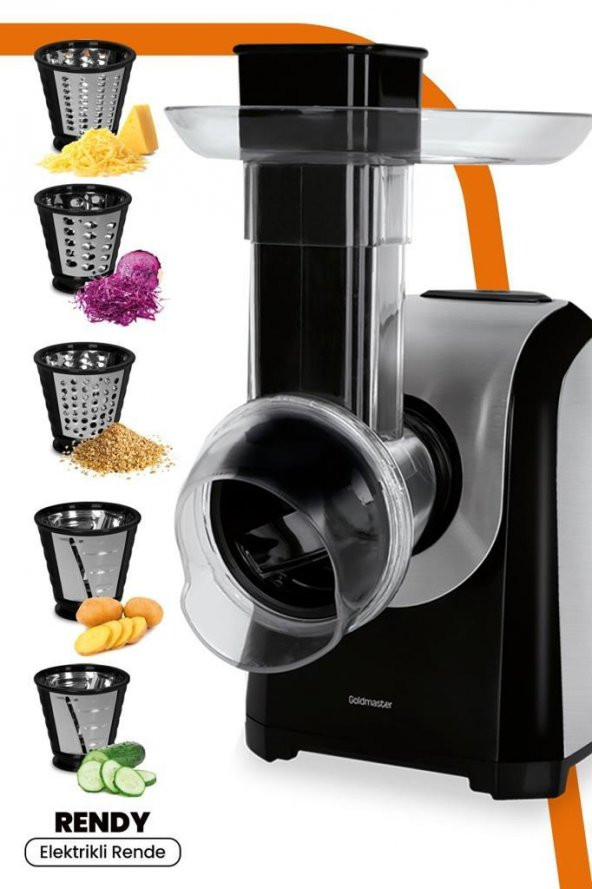 GoldMaster Rendy 5in1 Paslanmaz Çelik Sıçratma Önleyicili Elektrikli Rende ,Dilimleme ve Doğrayıcı GM-7258