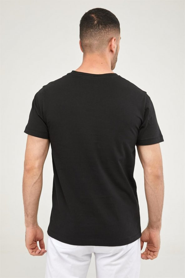 V Yaka Erkek Basic Tshirt-SİYAH - 5