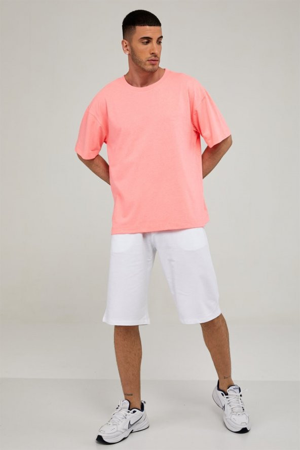Oversize Erkek Tshirt-NEON PEMBE - 2